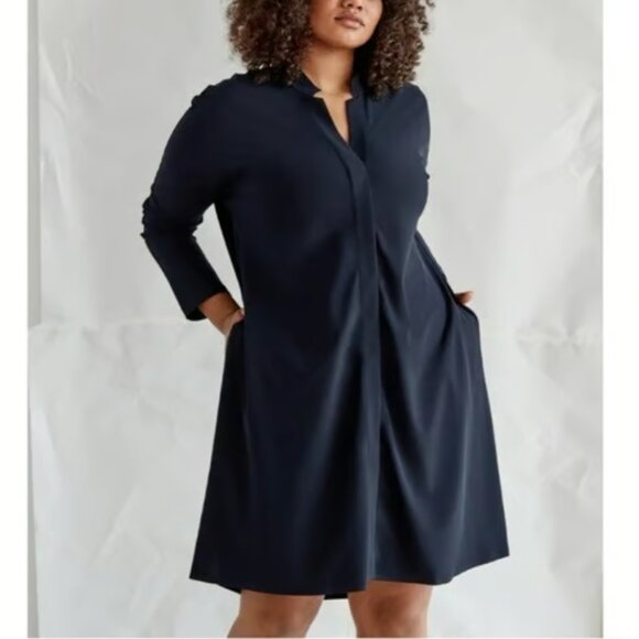 ADAY Something Borrowed Travel Snap Front Dress Navy Blue - Picture 1 of 13